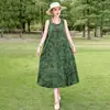 Vestido de algodón y seda floral, estilo joven nuevo, estilo vacacional en la playa, vestido tipo tank sin mangas, vestido largo de temperamento bohemio