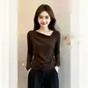 Ropa para Mujer Tallas Grandes, Corte Ajustado, Camiseta Versátil de Manga Larga, Camisa Base de Algodón Estilo Coreano de Verano, Directo de Fábrica