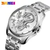 SKMEI Moda Estilo Chino Tótem Dragón Grabado Correa de Acero Inoxidable Reloj Calendario de Negocios para Hombre