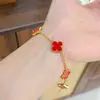 Pulseira de Flor Simples de Cinco Flores Estilo Coreano para Mulheres, Pulseira da Amizade Trevo da Sorte Dupla Face, Joia Elegante de Alta Qualidade