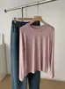 Camiseta de manga larga versátil y elegante para mujer, mezcla de lana Tencel, fina y suave, ajustada, color liso, adecuada para principios de otoño
