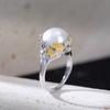 Yuebao Jewelry S925 Prata Esterlina Banhado A Ouro Pérola de Água Doce Vintage Luz Luxo Folha Anel de Contas Redondas Moda Anel Elegante