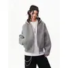 Chamarra con capucha y cierre de cremallera, peso pesado, capa de aire, talla grande, para primavera y otoño, sudadera estilo streetwear americano para hombre, corte limpio
