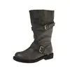 Botas Grises de Caballero con Hebilla Retro para Mujer 2026 Nuevas Otoño Invierno Suela Gruesa Versátiles Botas de Motociclista Botas de Media Pantorrilla Botas Cortas