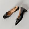 Elegantes Franceses ~ Planos/5cm Zapatos Documentales de Gato para Mujer Tacones Altos de Charol Suave Zapatos de Salón Cuadrados