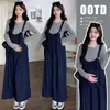 Novedad de Otoño 2026: Conjunto de Top de Punto para Maternidad + Overol Casual Versátil Estilo Coreano para Maternidad