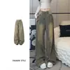 Jeans retro americanos de talla grande con estampado de estrella cruzada para mujer, diseño de verano, pantalones holgados de pierna ancha de cintura alta lavados