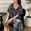 Pijama Nuevo de Algodón y Seda para Mujer Primavera/Verano 2026, Manga Corta, Cintura con Lazo, Nuevo Estilo Chino, Conjunto Holgado, Ropa de Casa, Se Puede Usar Afuera
