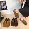 Sapatos rasos de couro legítimo com fivela, estilo Birkenstock feminino, nova coleção outono 2026, mocassins casuais de sola macia