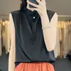 Camisa sin mangas de satén de acetato con cuello de encaje para mujer, nuevo top de punto liso de verano, blusa moderna y versátil