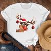 Nuevo Mayoreo Feliz Navidad Árbol de Navidad Papá Noel Simple Media Manga Casual Dibujos Animados Blanco Camiseta Manga Corta Mujer