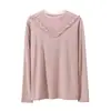 Camiseta Base de Malla con Volantes y Cuello Alto para Mujer, Nuevo Estilo Primavera y Otoño, Top de Punto de Manga Larga, Elástico, Tallas Grandes, Corte Ajustado