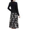 Vestido Longo Patchwork de Moda Falso Duas Peças com Manga Longa Estilo Primavera 2025 Emagrecedor de Comprimento Médio para Mães