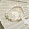 Pulsera de Perlas de Agua Dulce Nuevas Tipo Arroz Jade Hetian Pulsera de la Mejor Amiga para Mujer Pulsera de Cuentas Redondas Retro Estilo Chino