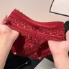 Roupa Íntima Vermelha Estilo Natalino para Mulheres, Tamanho Grande, Boa Sorte no Ano do Seu Nascimento, Algodão Puro, Confortável e Respirável, Roupa Íntima de Cintura Média para Casamento