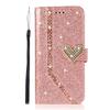 Adecuado para iPhone 17 Pro Funda de Teléfono con Brillo en Forma de Corazón Apple 16 Pro Funda Plegable con Ranura para Tarjetas Funda Protectora