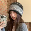 Gorro de Punto Holgado Estilo Fair Isle con Borde Enrollado para Mujer, Otoño e Invierno Vintage, Adelgazante de Rostro, Gorro Turbante Pequeño, Circunferencia de Cabeza Grande, Gorro Caliente para el Frío