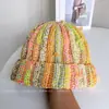 Sombrero Hecho a Mano ~ Sombrero de Lana Trenzado Multihilo Resistente de Colores Mixtos Sombrero Dopamina Colorido de Invierno Cálido para Mujer Sombrero de Punto Moderno