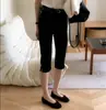 Shorts de Mezclilla Cropped Elásticos de Verano 2026 Estilo Coreano de Cintura Alta Adelgazantes con Bolsillo Dobladillo Dividido Versátil para Mujer