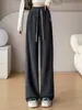 Pantalones de chenilla estilo primavera y otoño con forro polar, estrechos, de pierna ancha, tipo plátano para mujer, de cintura alta, con caída, de pierna recta, versátiles, casuales