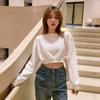 Sudadera con capucha holgada de cintura alta corta de nuevo estilo para primavera y otoño 2026 para mujer, manga larga, longitud media, elegante para ir al trabajo