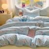 Juego de cama de cuatro piezas de algodón lavado puro clase A, funda nórdica de dibujos animados, sábanas, dormitorio de estudiantes, algodón agradable para la piel, juego de tres piezas de funda nórdica individual