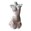 Lencería Sexy, Pechos Expuestos, Tentación Transparente, Espalda Descubierta con Cordones, Lindo Traje de Uniforme de Maid para Role-Playing 2813