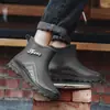 Botas de Lluvia Cortas Antideslizantes para Hombre de Moda Zapatos Impermeables Zapatos de Goma para Cocina Calzado Resistente al Desgaste para Lavado de Autos y Sitios de Construcción Botas de Agua Calientes con Felpa