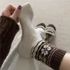 Outono Preto e Branco Cinza Simples Versátil Estilo Faculdade Meias Longas Retrô Nórdico Fair Isle Floco de Neve Meias Meias Femininas de Meia Panturrilha
