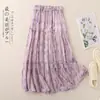 Novedad Primavera y Verano 2026 Estilo Francés Retro Morado Floral Falda Pastel para Mujer Cintura Alta Falda Línea A Media Longitud Verano
