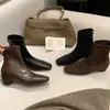 Botines cuadrados elásticos ajustados de estilo coreano 2026 para mujer, con diseño que aumenta la altura, cremallera trasera, tacón grueso y estilo versátil para otoño/invierno