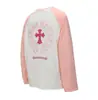 Versión Correcta de 25S Marca de Moda Corazón Cromado Algodón Puro de Doble Hilo de Alta Calidad Camiseta de Manga Larga Estampada para Hombre y Mujer