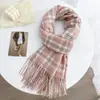 Bufanda Cuadros con Borlas Estilo Coreano para Estudiantes en Otoño e Invierno, Bufanda Versátil Cálida y Engrosada, Chal de Doble Uso para Mujeres