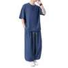Traje Masculino Elegante de Verão 2026, Estilo Chinês, Moderno, Botões, Tamanho Grande, Caimento Solto, Conjunto Casual de Duas Peças Respirável de Seda Gelada