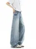 Jeans de estilo americano lavados azul claro con dobladillo curvo para hombre y mujer, pantalones casuales de alta costura para el verano 2026, pantalones anchos sueltos y fluidos