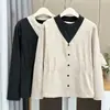 Camiseta de Manga Larga Gruesa Elegante Bloque de Color en la Cintura para Mujer Nueva Talla Grande Otoño e Invierno Camiseta para Chica Gorda 8979
