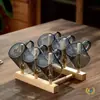Q Taza de té pequeña de vidrio gris ahumado, taza pequeña negra, taza de degustación resistente al calor, taza de maestro, taza con asa pequeña