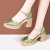 Aomanlin Nuevo Cheongsam Chino Zapatos de Pasarela Estilo Nacional Retro Plataforma de Fondo Grueso Tacón Alto Sandalias de Tacón Grueso con Hebilla para Mujer