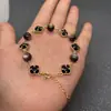 Pulsera de Cristal Natural Colorido de Trébol de Cuatro Hojas de la Suerte Piedra Lunar Púrpura Amarillo Luz de Lujo Nicho Simple Versátil Regalo