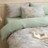 Conjunto de quatro peças floral de algodão duplo face escovado para outono e inverno, lençol de cima espessado, capa de edredom, lençol com elástico, roupa de cama quente de alta qualidade para quarto principal