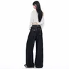 Pantalones anchos lavados azul oscuro para mujer, pantalones curvos versátiles otoño/invierno 2026 con diseño de hebilla ajustable en la cintura trasera, pantalones largos de mezclilla