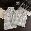 Fábrica de Origem Novo Popular Primavera e Outono Fino Algodão Nuvem Doce Pijama Manga Longa Calça Comprida Conjunto de Roupa de Dormir