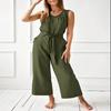 Macacão Casual Feminino Sem Mangas Verão 2025 Cor Sólida Roupa Esportiva para Feriado Elegante Roupa de Trabalho