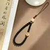 Corrente de celular de sândalo verde, alça de celular curta artística de cipreste, corrente de pulso para celular de gato Bodhi, pingente de celular