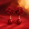 Aretes Geométricos Rojos Ankela Festivos de Año Nuevo Nicho Temperamento Venta Caliente Aretes de Botón Otoño/Invierno 2026 Venta al por Mayor de Pendientes