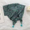 Bufanda Cuadrada de Algodón y Lino con Flor de Anacardo de Nuevo Estilo y Espiga, Bufanda Artística Floral Japonesa Vintage, Cinta Decorativa para el Cabello de Primavera, Verano y Otoño
