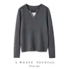 Suéter Feminino Outono/Inverno 100% Caxemira Gola Redonda Canelado Falso Duas Peças Emagrecedor Bloco de Cores Tricô Camada Base