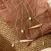 Design Exclusivo com Múltiplas Formas de Usar, Colar em Formato de Gota d'Água em Y com Lâmina Dupla Face, Corrente de Suéter Exclusiva com Pérola Natural, Modelo Longo para Mulheres