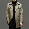 Trench Coat Masculino de Comprimento Médio com Forro de Lã, Moda Outono e Inverno para Meia-Idade, Jaqueta Business Tendência com Gola de Terno, Roupa Masculina