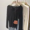 Outono 2025 Novo Estilo Coreano Solto e Versátil com Fio Camada Interna Manga Longa Cor Pura Decote V Malha Camisa Base para Mulheres